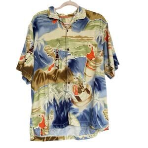 Tommy Bahama Mens Silk Hawaiian Shirt Large Button Up Vacation‎ Tropical Luau